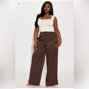 Brown Striped Women's Wide-Leg Pants